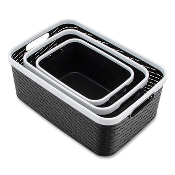 Advantus Open Lid Storage Bin, Assorted Sizes, Black-white, 3-pack freeshipping - TVN Wholesale